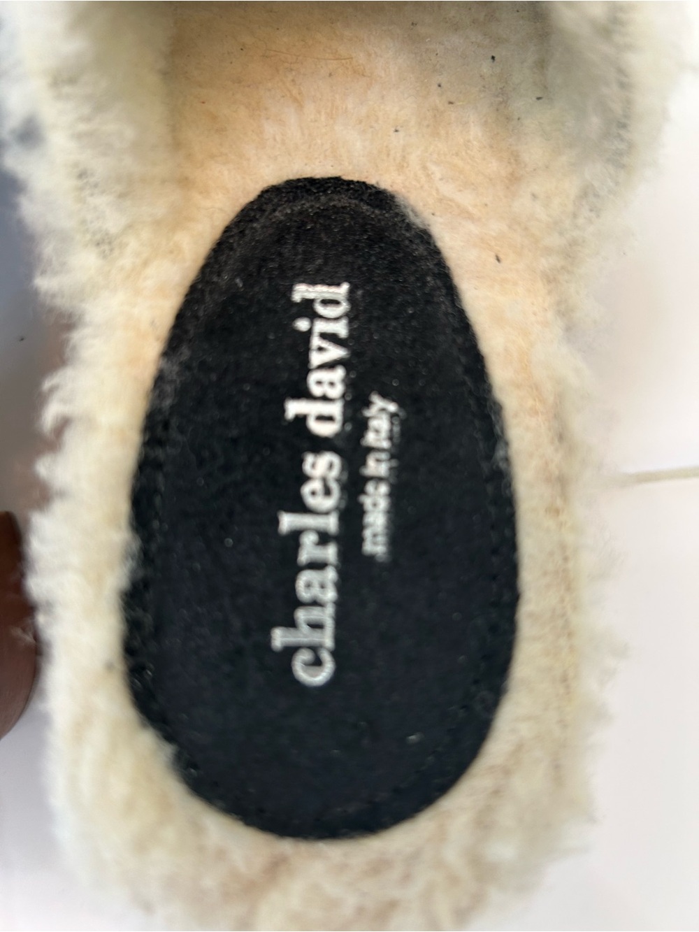 Charles David Kids Cream Fuzzy Slip-Ons with Black Insole